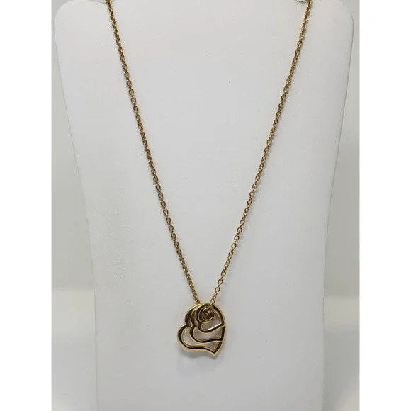 Avon Triple Heart Pendant Gold Tone Long Chain Necklace Graduated Open Hearts - Picture 2 of 5